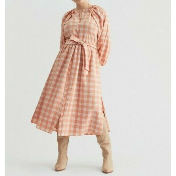 Witchery Dresses & Skirts - Witchery Womens Check Midi Shirt Dress Pastel Orange Long Sleeve Size 12 /14 NEW
